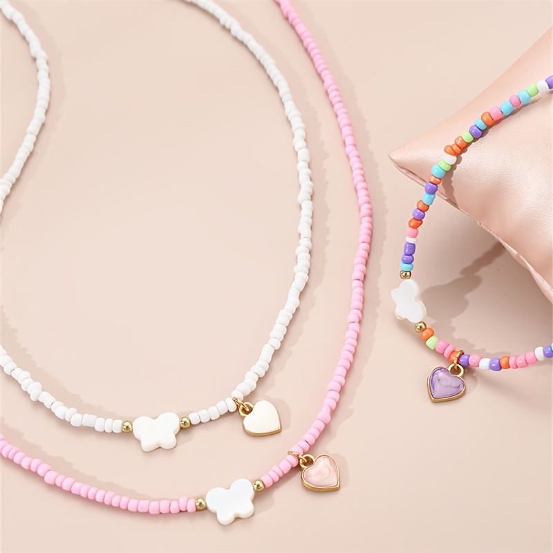 3pcs Qpeach Butterfly & Heart Pendant Box Chain Set